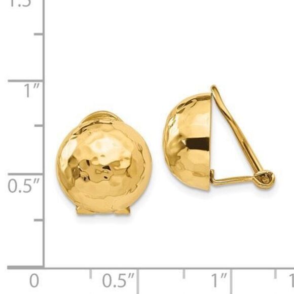 14k Gold Omega Clip 12mm Hammered Non-pierced Earrings - Picture 4 of 10